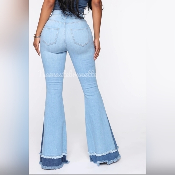 Nwt Fashion Nova Boho High Waisted Extreme Bell Bottom Jeans With Frayed Hem - Picture 13 of 14